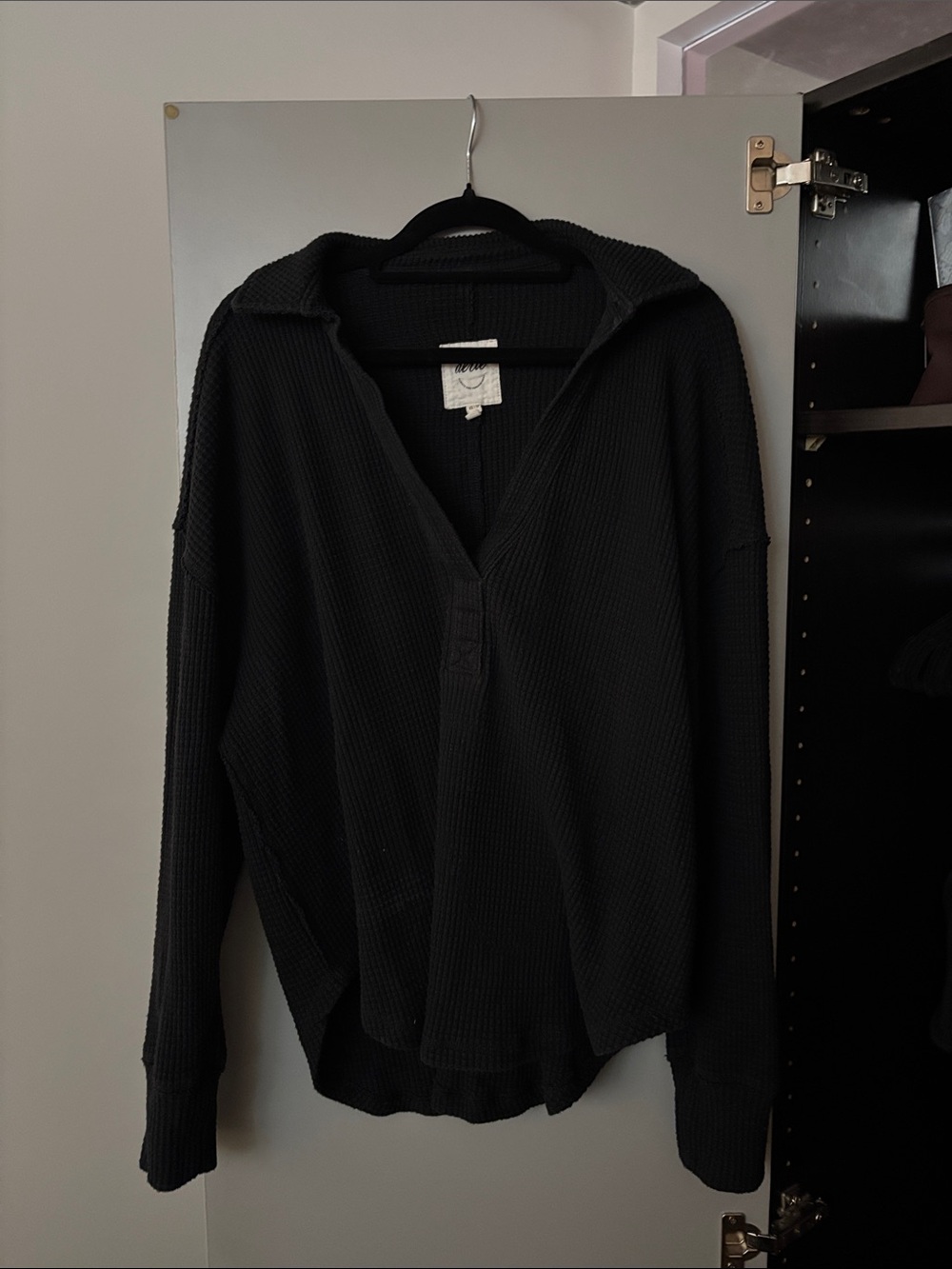 aerie Black Waffle-Knit Cowl Pullover